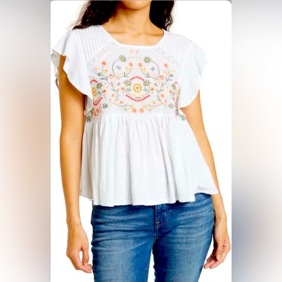 Lucky Brand White Embroidered Peplum Top – Size M - Picture 9 of 16